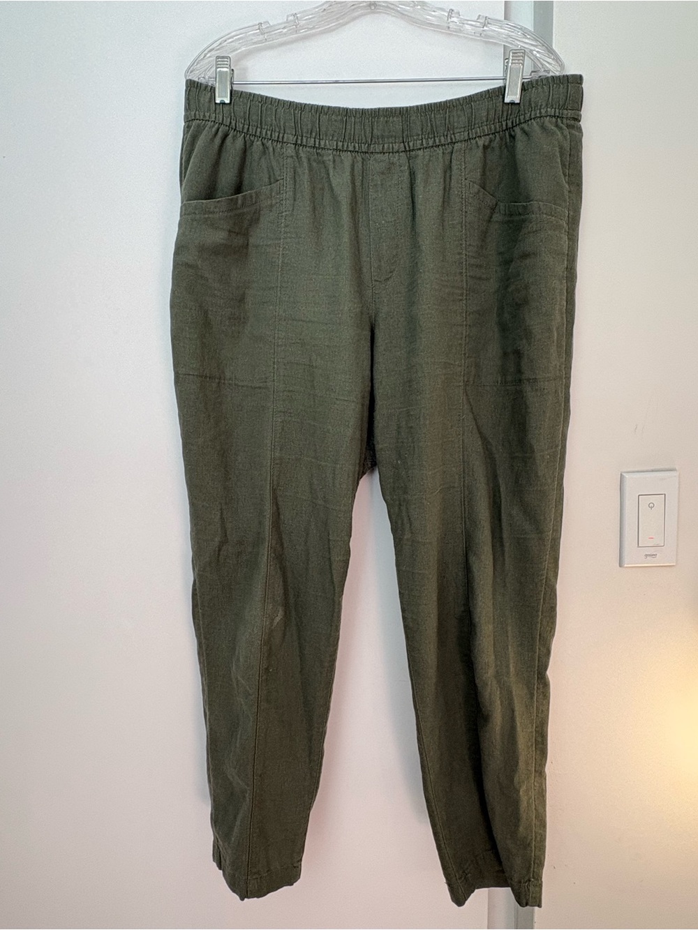 Old Navy Olive Green Linen Blend Straight Taper Pants Size L